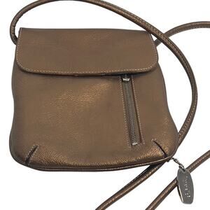 Tignanello Gold Metallic Pebbled Leather Crossbody Bag Purse 7.5 x 9.5